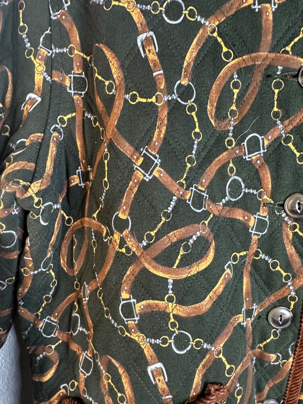 Jones New‎ York Cotton Equestrian Chain & Belt Harness Print Quilted Jacket Sz M - Picture 3 of 7